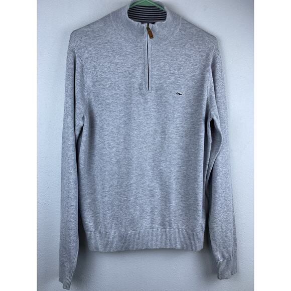 Vineyard Vines Sz S Gray 1/4 Zip Blue Striped Inside Collar Pullover Long Sleeve - Picture 1 of 8